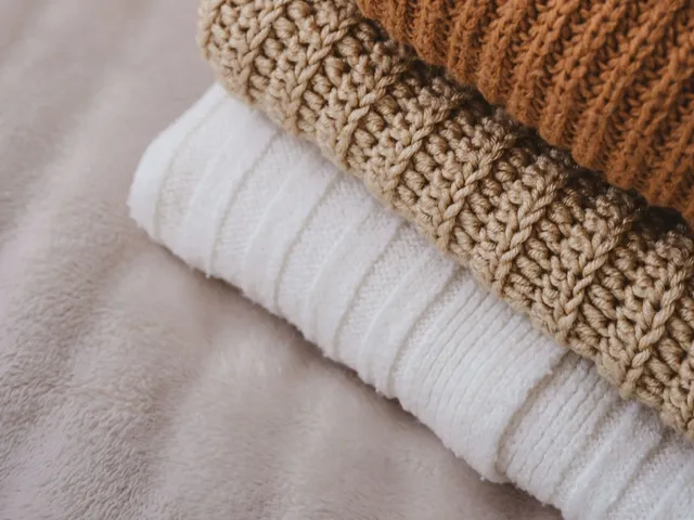 Folded knit sweaters in warm autumn colours